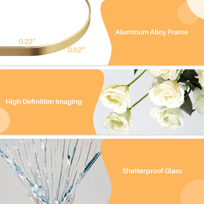 Simenmax 64''x21'' Arched Full Length Mirror with Stand, Aluminum Frame Floor Mirror for Cloakroom, Hallway, Gold