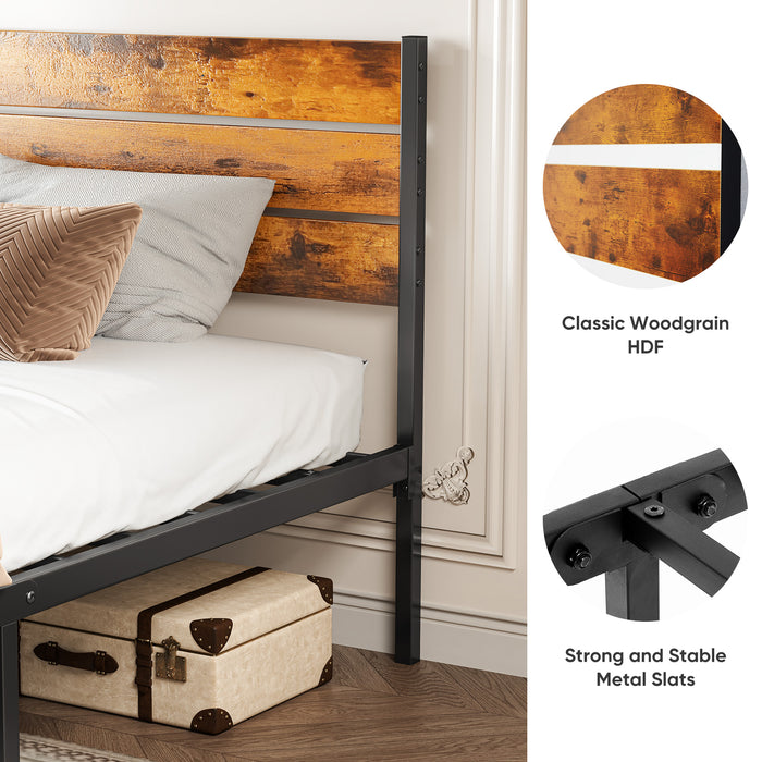 Sybels Queen Bed Frame: No Box Spring Needed, Ample Under-Bed Storage & All-Metal Support in a Rust Brown Finish，800LBS