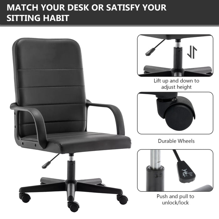 Office Chair, High Back Ergonomic Computer Desk Chair with Arms, Height Adjustable Rolling Swivel Leather Chair for Home Study Working