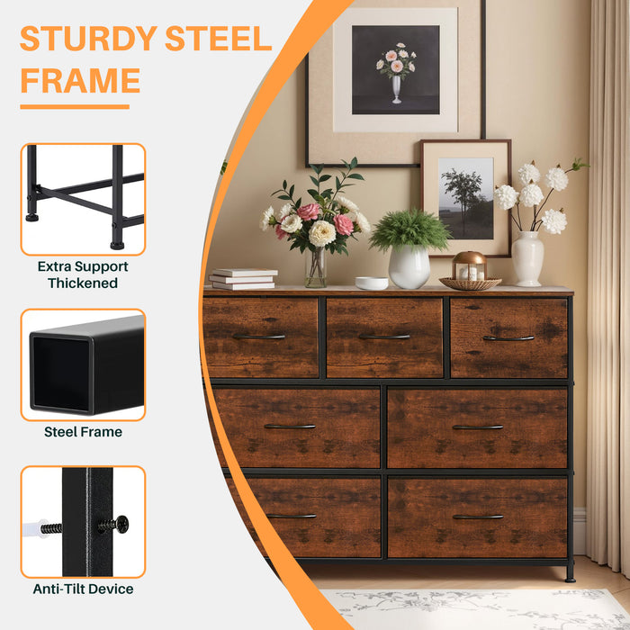 Simenmax 7 Storage Dresser for Bedroom, Wide Fabric Closet Chests Organizer Tower Furniture, Brown