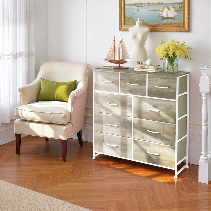 Bigleap 9 Drawers Dresser for Bedroom, Fabric Dresser with Sturdy Steel Frame, Wooden Top & Easy Pull Fabric Bins,Oak