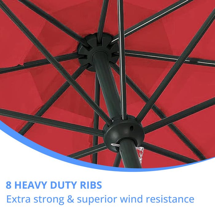 Simenmax 9ft Patio Umbrella, Outdoor Table Umbrella of 9-Feet with 8 Ribs and Push Button Tilt and Crank, Red