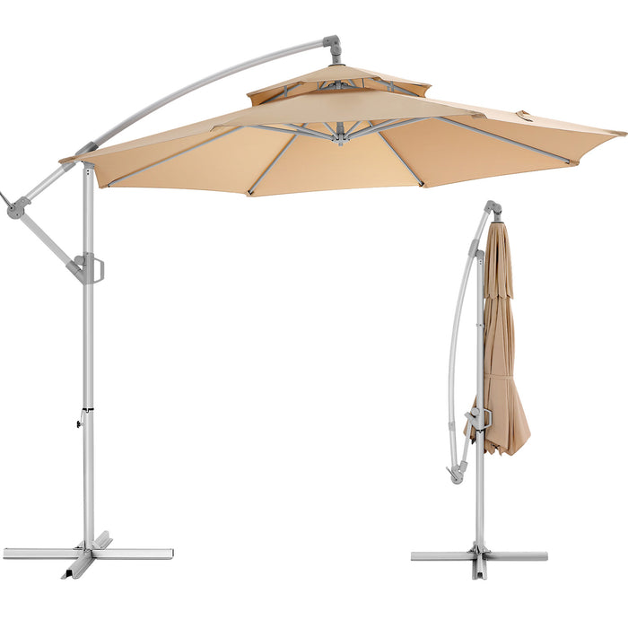 Bigleap 2 Tiers 10ft Offset Umbrella Cantilever Patio Hanging Umbrella Outdoor Market Umbrella,Beige