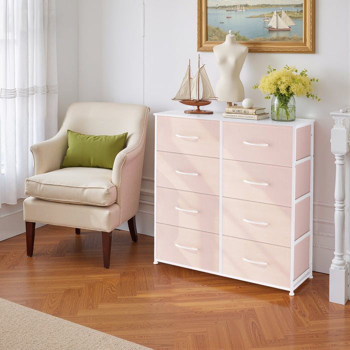 Bigleap 8-Drawer Dresser, Fabric Storage Tower for Bedroom, Hallway, Entryway, Tall Chest Organizer Unit with Fabric Bins,Pink