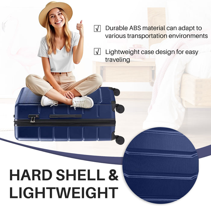 Bigleap 3-Piece Luggage Sets, Hard Shell Suitcases with Spinner Wheels, Lightweight Rolling Suitcase Sets with TSA Lock, Blue (20/24/28 Inch)