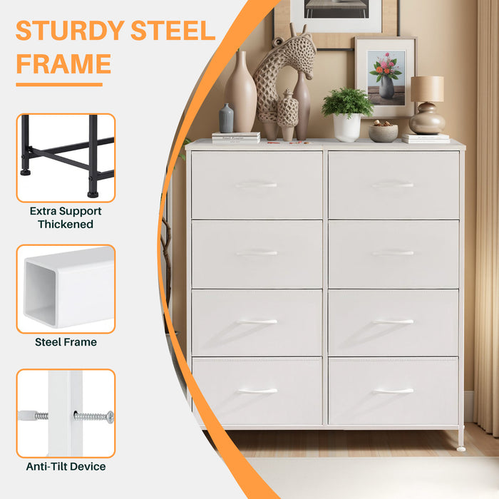 Simenmax 8 Drawer Dresser for Bedroom Fabric Dresser Chest of Closets Storage Units Organizer Tower Wooden Top Shelf for Bedroom, Hallway, Entryway, Closet,White