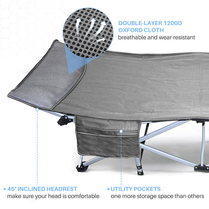 Simenmax Camping Cot, Folding Camping Cot Heavy Duty Sleeping Bed with Pilllow for Home Office Travel, Camping, Gray