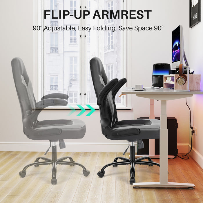 Simenmax Gaming Chair, Ergonomic Office Leather Racing Chair with Flip-up Armrest, Black Blue