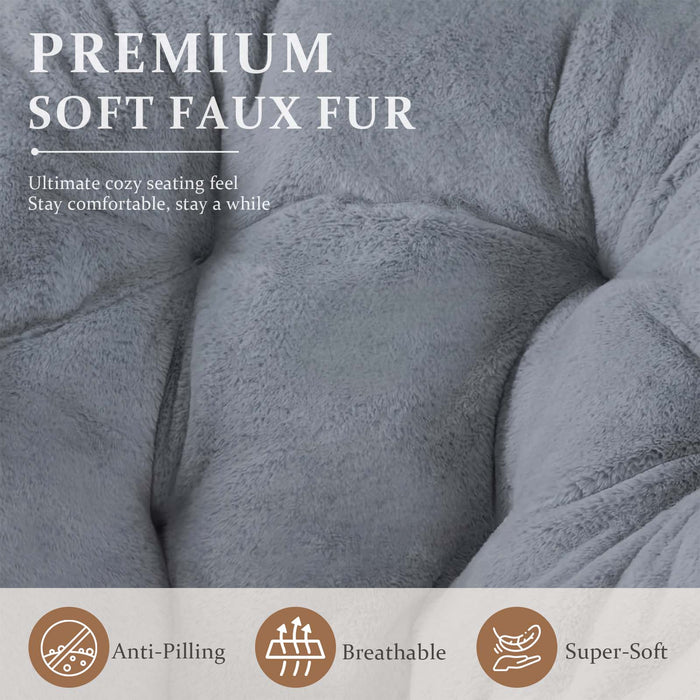 Comfy Saucer Chair, Folding Cozy Faux Fur Accent Seat with Thick Padded and Metal Frame, Single Leisure Chair for Living Room Bedroom