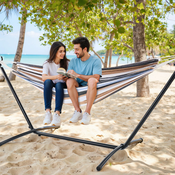 Simenmax Heavy Duty 2-Person Hammock with Steel Stand – Portable Outdoor Hammock for Garden, Yard, Camping, 450lb Capacity, White