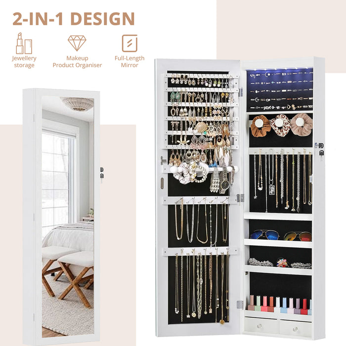 Simenmax Mirror Jewellery Cabinet Lockable Wall Mounted Jewelry Armoire Organizer with LED Light