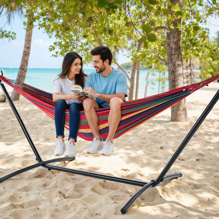 Simenmax Heavy Duty 2-Person Hammock with Steel Stand – Portable Outdoor Hammock for Garden, Yard, Camping, 450lb Capacity, Red