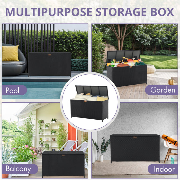 Outdoor Storage Box 125 Gallon Large Deck Boxes Waterproof Wicker Patio Bin for Toy Pool Garden Cushion