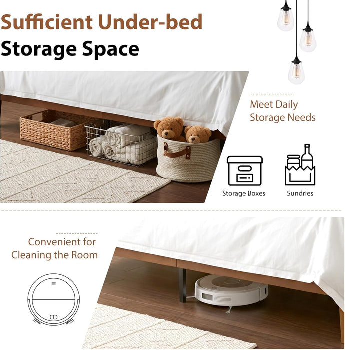 Simenmax Solid Wood Bed Frame, Queen Size Platform Bed, Noise-Free, No Box Spring Needed, Dark Brown