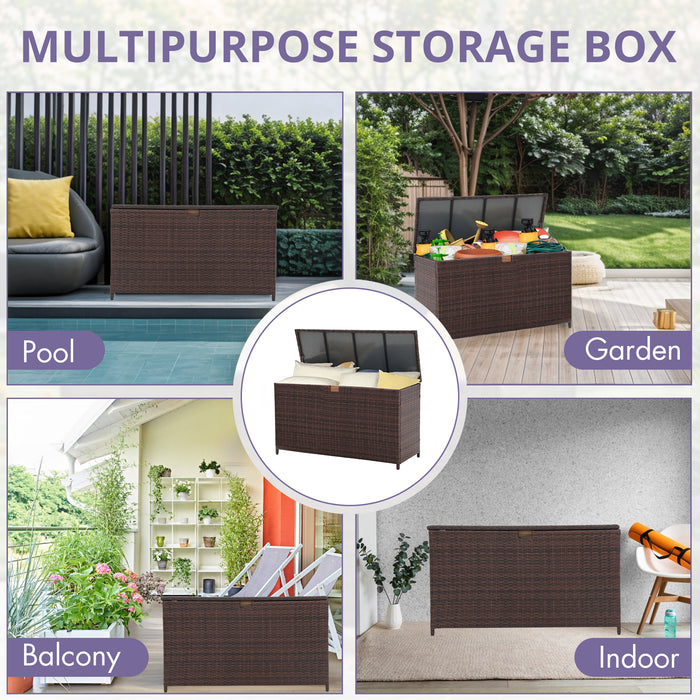 Outdoor Storage Box 125 Gallon Large Deck Boxes Waterproof Wicker Patio Bin for Toy Pool Garden Cushion