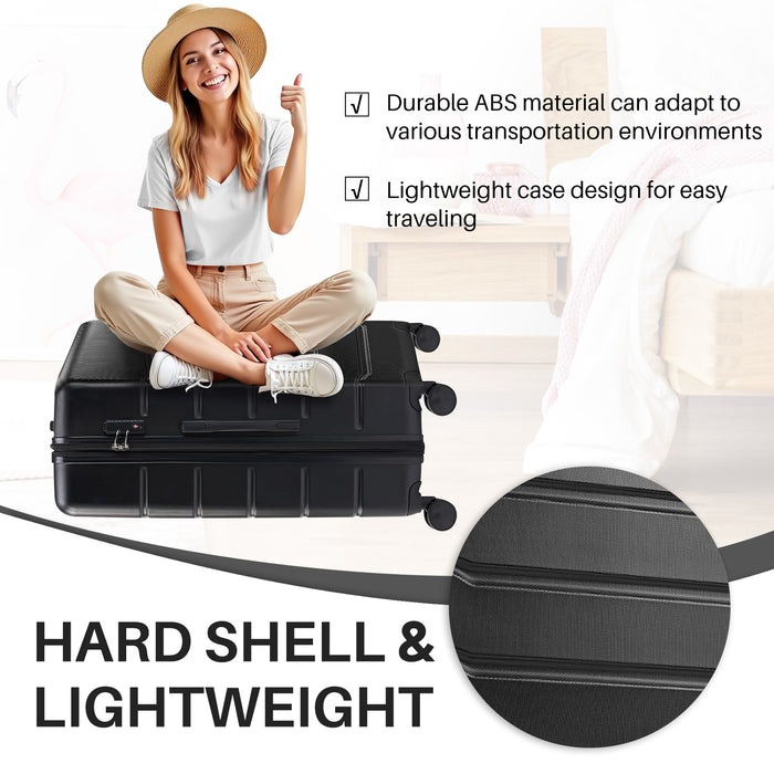 Bigleap 3-Piece Luggage Sets, Hard Shell Suitcases with Spinner Wheels, Lightweight Rolling Suitcase Sets with TSA Lock, Black (20/24/28 Inch)