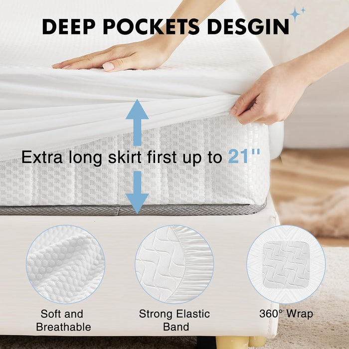 Mattress Protector, King 100% Waterproof Mattress , Stretchy 21" Deep Pocket, Cooling 3D Fabric, Noiseless, Skin-Friendly
