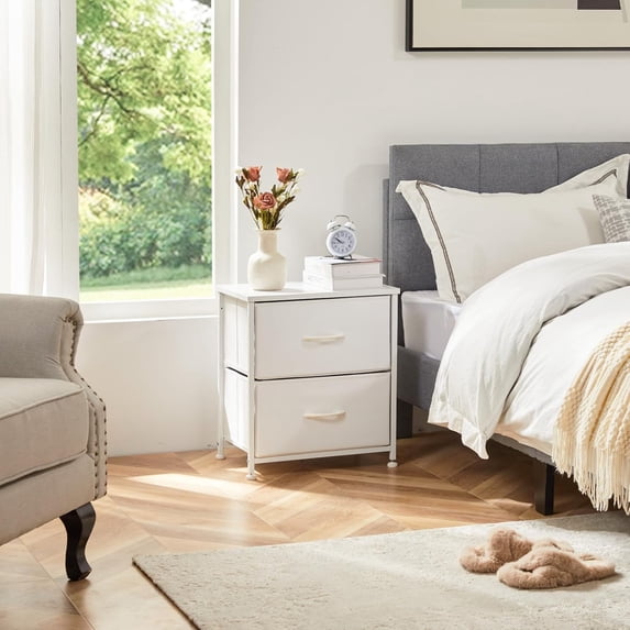 Nightstand with 2 Fabric Drawers, Small Dresser End Table for Bedroom, Closet, Dorm, Bedside Storage Organizer