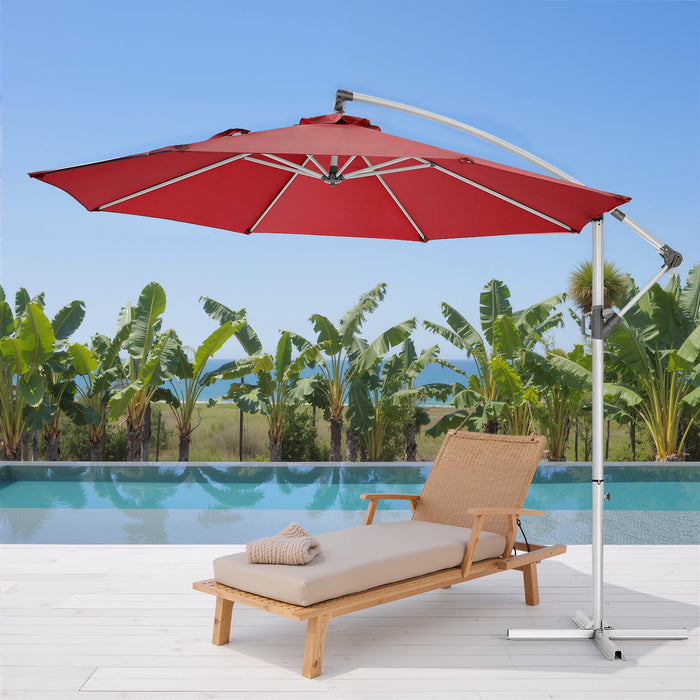 Betcozy 10' Outdoor Patio Umbrella, Offset Hanging Umbrella, UPF50+ Large Umbrella for Patio, Yard, Pool Side, 8 Sturdy Ribs, Push Button Tilt and Crank, Red