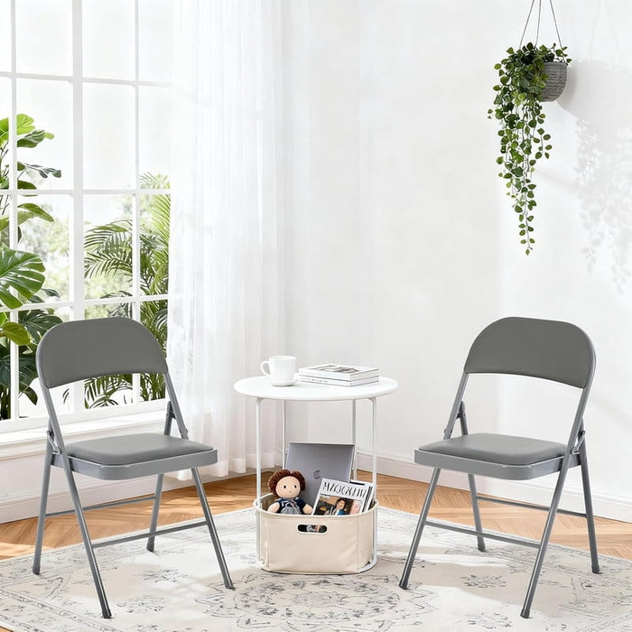 Bigleap 2-Pack Folding Chairs with Leather Padded Seat & Back – Portable Dining Chairs for Home, Office, Party, Camping, Gray