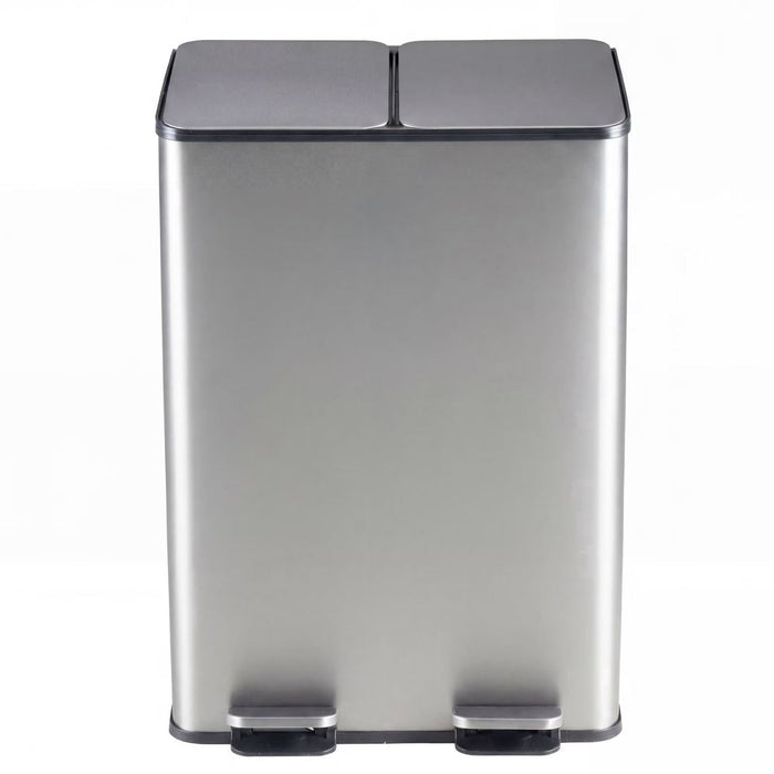 Taoset Kitchen Trash Can, 16 Gallon Garbage Can with Dual Inner Bins, 60 Liter Large Capacity Trash Can with Soft-Close Foot Pedal, Stainless Steel, Light Gray