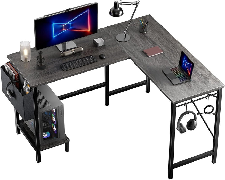 Nextay L-Shaped Computer Desk with CPU Holder & Storage Bag â€?Corner Gaming Workstation,Home Office Desk, Gray Wood