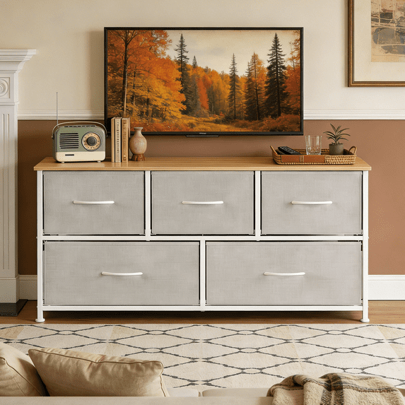 Aidoly Drawer Dresser with Wooden Top, Adjustable Feet, Sturdy Metal Frame Dressers for Bedroom, Living Room