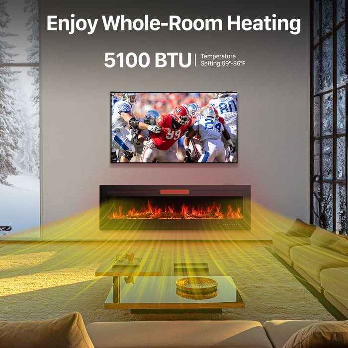 Bigleap 60" Electric Fireplace Insert - Recessed or Wall Mounted Heater with Multicolor Flames, Remote Control, Timer, Low Noise, Black - Modern Linear Design for Living Room, Bedroom & Office