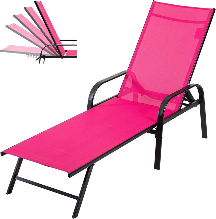 Simenmax Outdoor Folding Lounge Chair - Portable Recliner with Adjustable Backrest, 300lb Capacity, Stackable Design for Patio, Lawn, Beach - Dark Pink