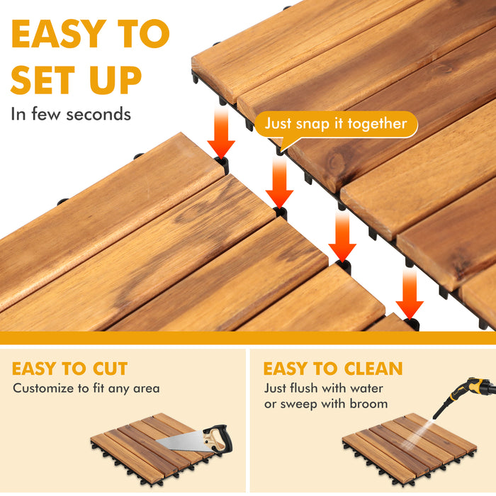 Deck Tiles Interlocking 10 Pack Solid Wood Outdoor Flooring Waterproof for Patio Porch Garden Balcony Poolside