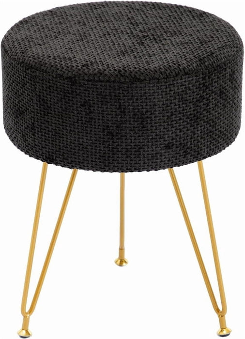Simenmax Vanity Stool, 17.9" H Round Ottoman Foot Rest with Metal Legs for Bedroom, Makeup Room, Living Room, Black