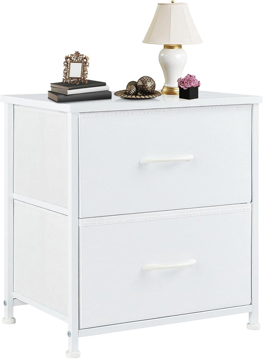 Nextay Nightstand, Bedside Table with 2 Fabric Drawers End Table for Bedroom, Living Room Dorm,White