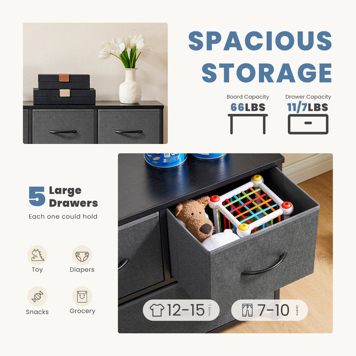 Bigleap 5 Drawer Dresser, Fabric Storage Tower Organizer with Wood Top and Steel Frame for Bedroom, Closet, Hallway, Entryway,Gray