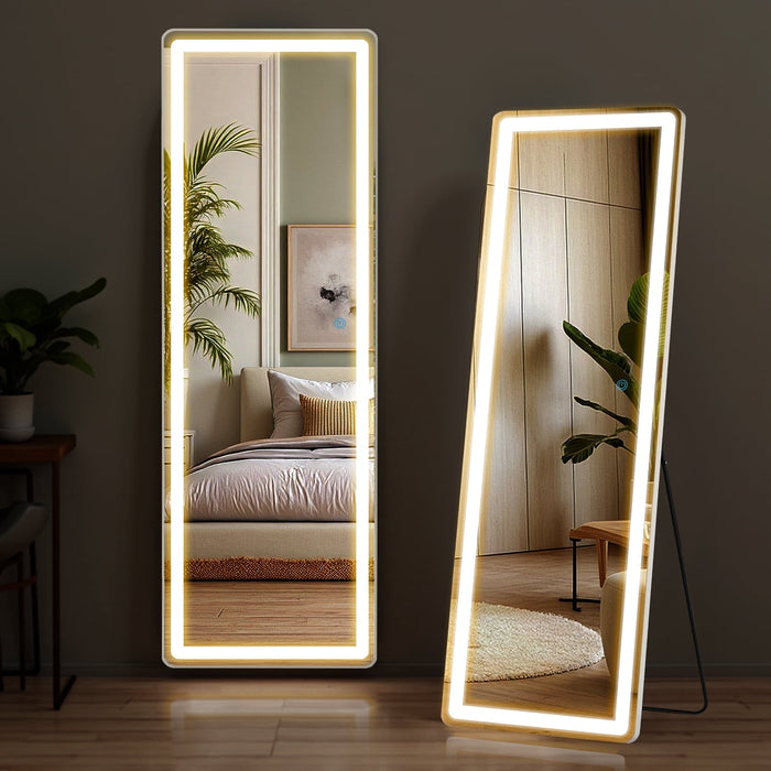 Nextay 64" x 21" Full Length Mirror with LED Lights Rectangular Standing Hanging Full Body Mirror Floor Mirror for Bedroom Cloakroom