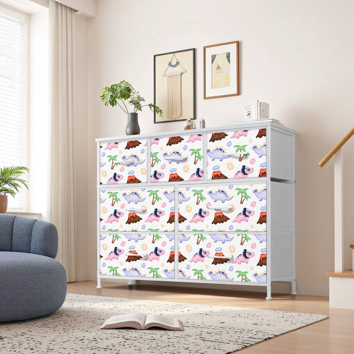 Taoset 7-Drawer Fabric Dresser with Dinosaur Print, Kids' Bedroom Storage Cabinet
