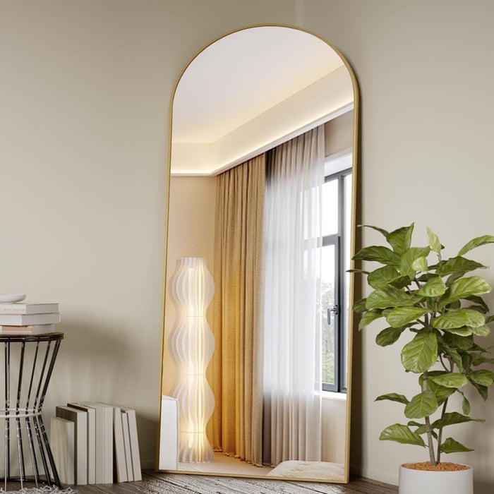 Taoset Floor Mirror, Arch Full Length Mirror with Stand, Hanging Body Mirror Wall Mounted Mirror for Bedroom, Entry way, Dressing Room, Gold