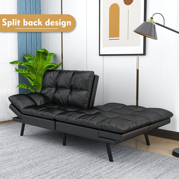 TINKLE WELL Adult Wood Adjustable Backrest Convertible Futon Sofa, Black