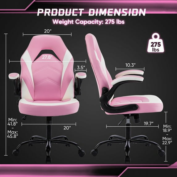 Ergonomic Gaming Chair, High Back PU Leather Computer Desk Chair with Lumbar Support, Flip-up Armrests & Adjustable Height