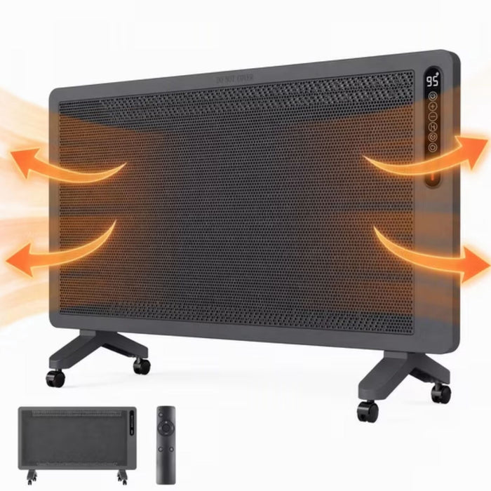 Taoset 1500W Wall Mounted Electric Panel Heater with Remote, Full Mesh Front Convection Space Heater with Wheels, Quiet for Bedroom, Gray