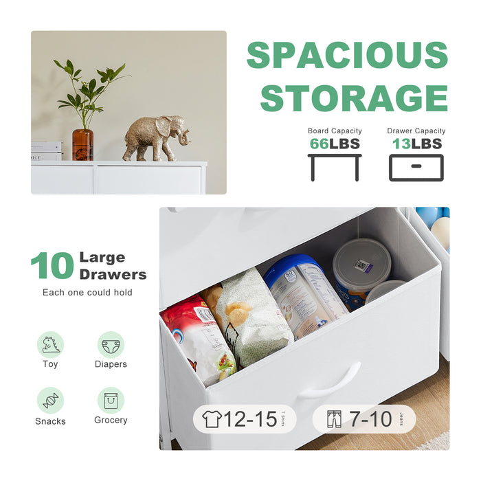 Bigleap 10 Drawer Dresser, Fabric Storage Tower Organizer with Wood Top and Steel Frame for Bedroom, Closet, Hallway, Entryway,White