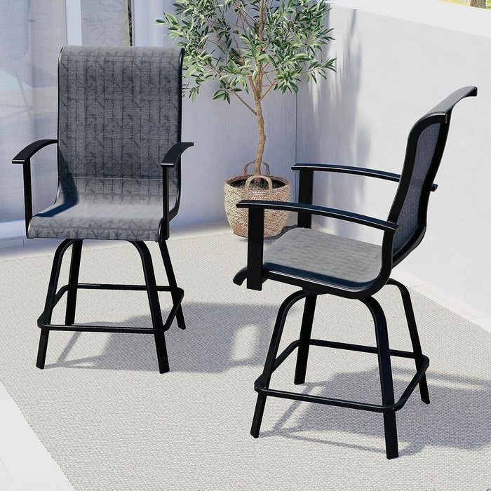 Betcozy Outdoor Swivel Bar Stools, Set of 2 Counter Height Bar Chairs with Arm and Back, Mesh Chair for Porch Balcony, Poolside, Deck, Black
