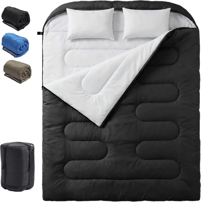 Simenmax Double Sleeping Bag for Adults with Pillows,Portable Sleeping Bags with Compression Bags for Camping, Hiking, Outdoor Adventure,Black