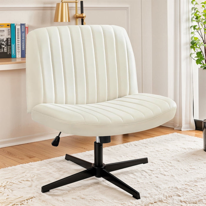 Beddle Office Chair No Wheels Criss Cross Legged Office Chair Armless PU Leather Desk Chair Wide Swivel Home Office Task Chairs