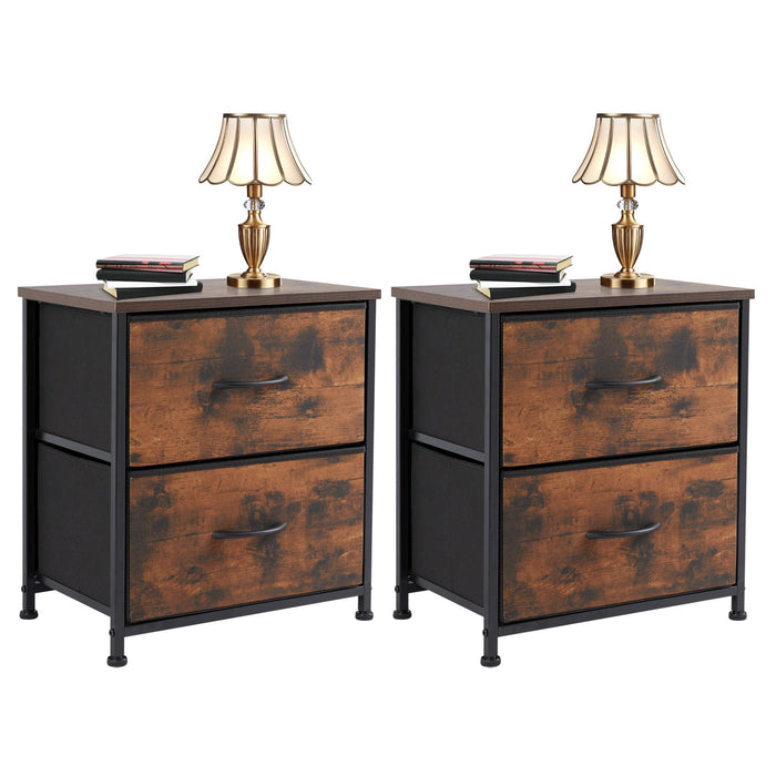 Ethovia Set of 2 – 20" Height Bedside Nightstand with 2 Fabric Drawers, Compact End Table with Wooden Top for Bedroom, Dorm Room, Rust