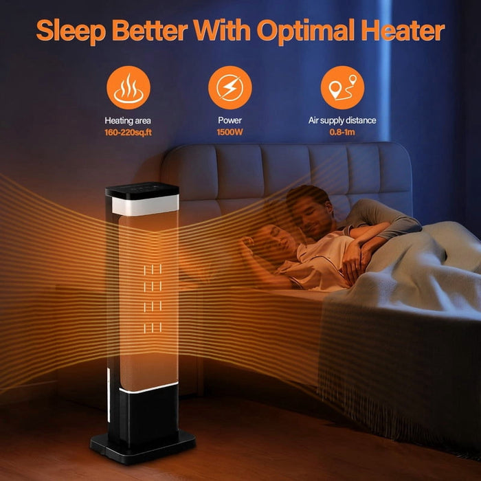 Nextay 24'' Portable Space Heater, 1500W Electric Heater with Remote, 12H Timer, 3 Light Modes, Overheat/Tip-Over Safety Protection,Black