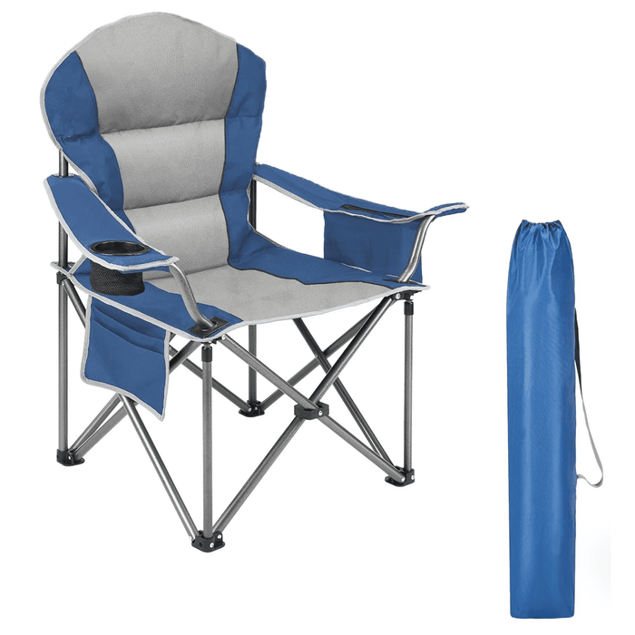Taoset Oversized Heavy Duty Camping Chair with Cooler Bag - 500lb Capacity Folding Outdoor Seat for Fishing & Travel, Blue