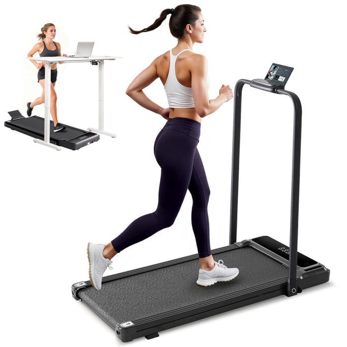 Betcozy Compact Treadmill with handle, Quiet Under-Desk Walking Pad, Slim & Portable Design for Home Office Workouts, Easy to Store, Ideal for Apartments and Work-from-Home Fitness, Black