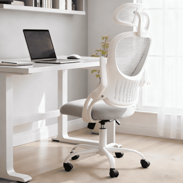 Taoset Ergonomic Computer Chair - High-Back Mesh Desk Chairs with Comfortable Lumbar Support &amp; Adjustable Headrest &amp; Flip-Up Armrests for Study Rooms, Gaming Rooms, and Offices, Grey