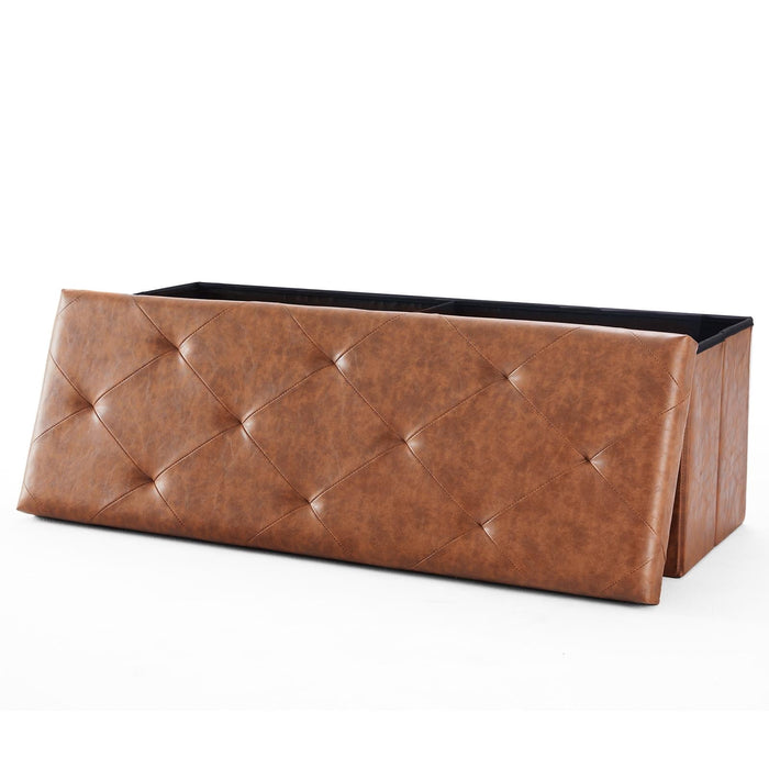 Taoset Storage Ottoman Bench 43in with Foldable Design - Multi-Functional Footrest and Organizer for Living Room, Bedroom, Brown