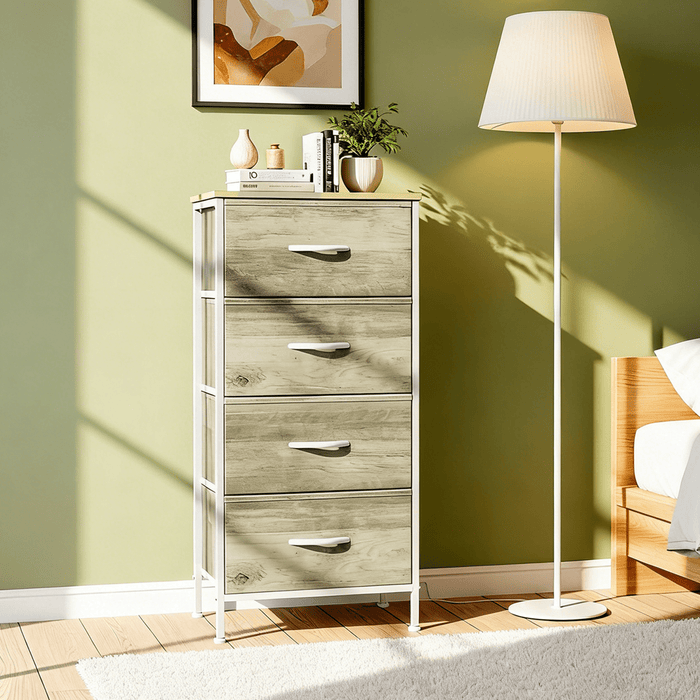 Blorly 4 Drawers Dresser, Storage Dresser Organizer with Drawers, Chest of Drawers, Dresser with Metal Frame and Wood Tabletop for Bedroom, Guest Room, Closet, Entryway, Nursery, Smoked ash